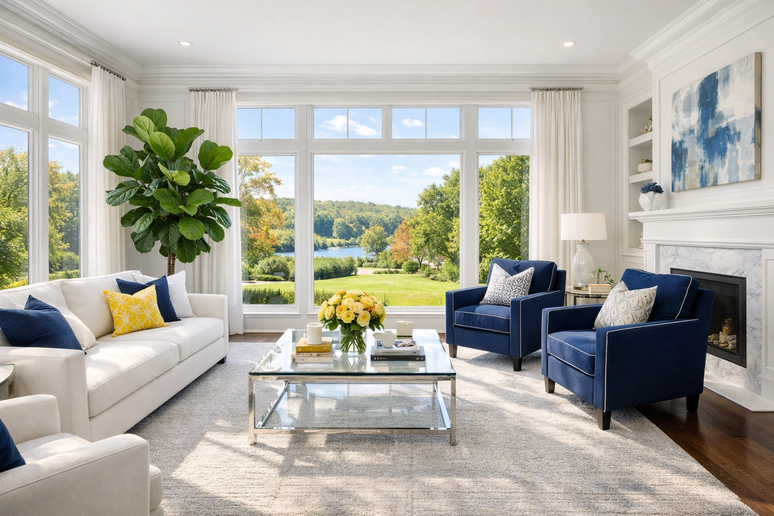 Clean Wellesley MA living room with fresh air from eco-friendly house cleaning services.