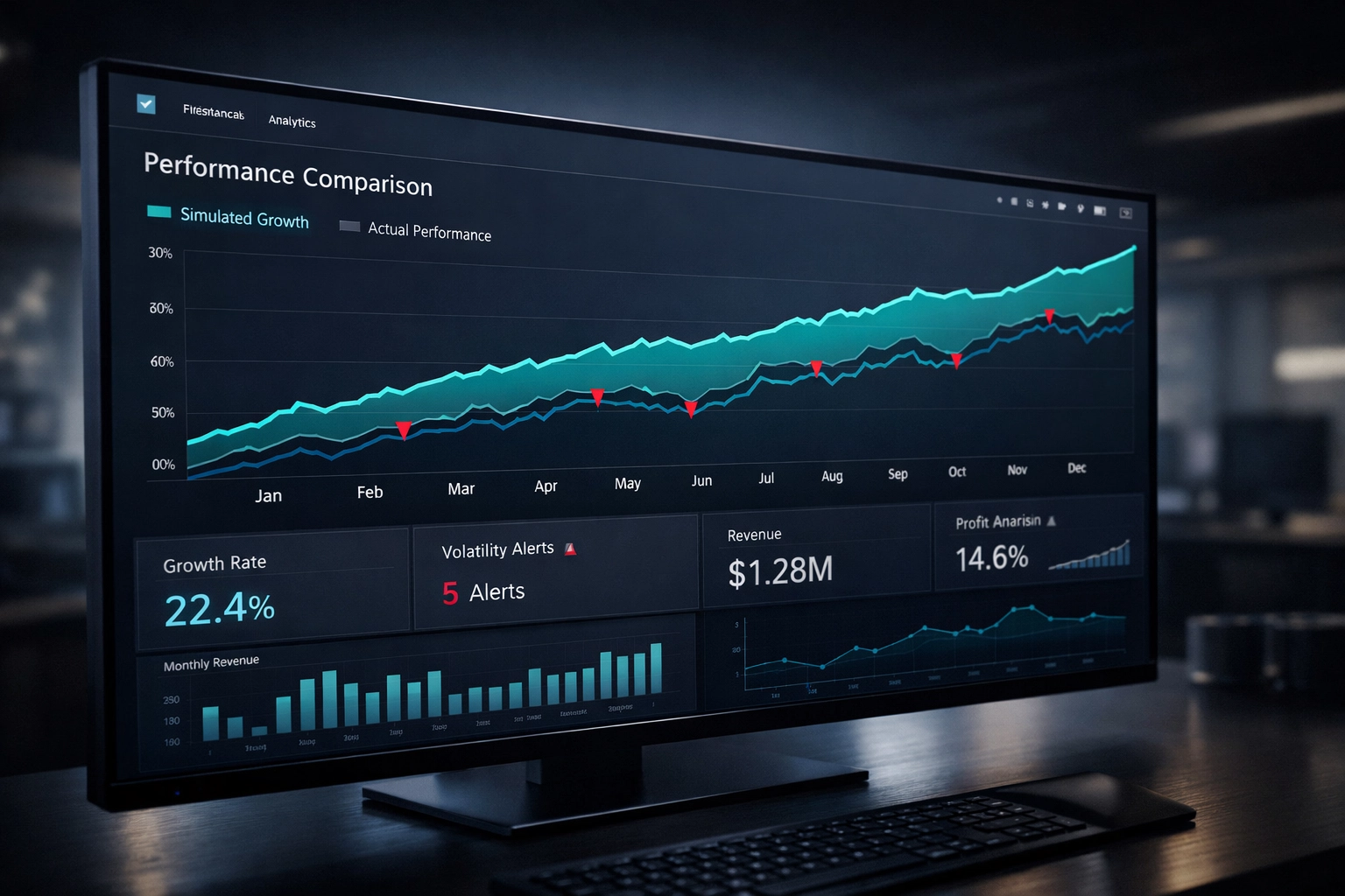 Analytics dashboard comparing simulated and actual performance for betting automation models.
