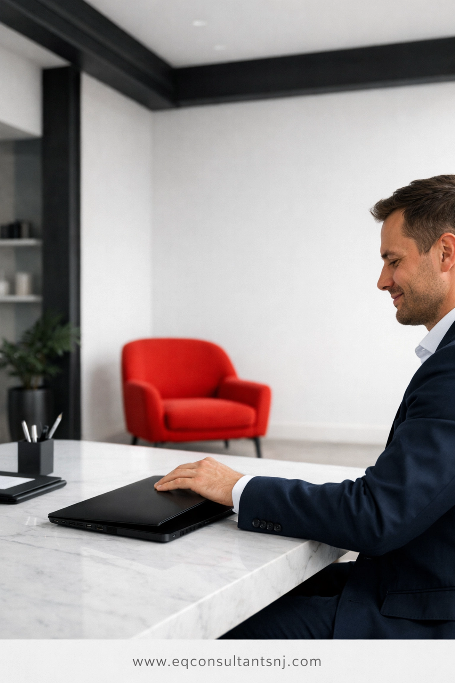 A business professional closing a laptop with confidence after achieving financial clarity through bookkeeping cleanup.