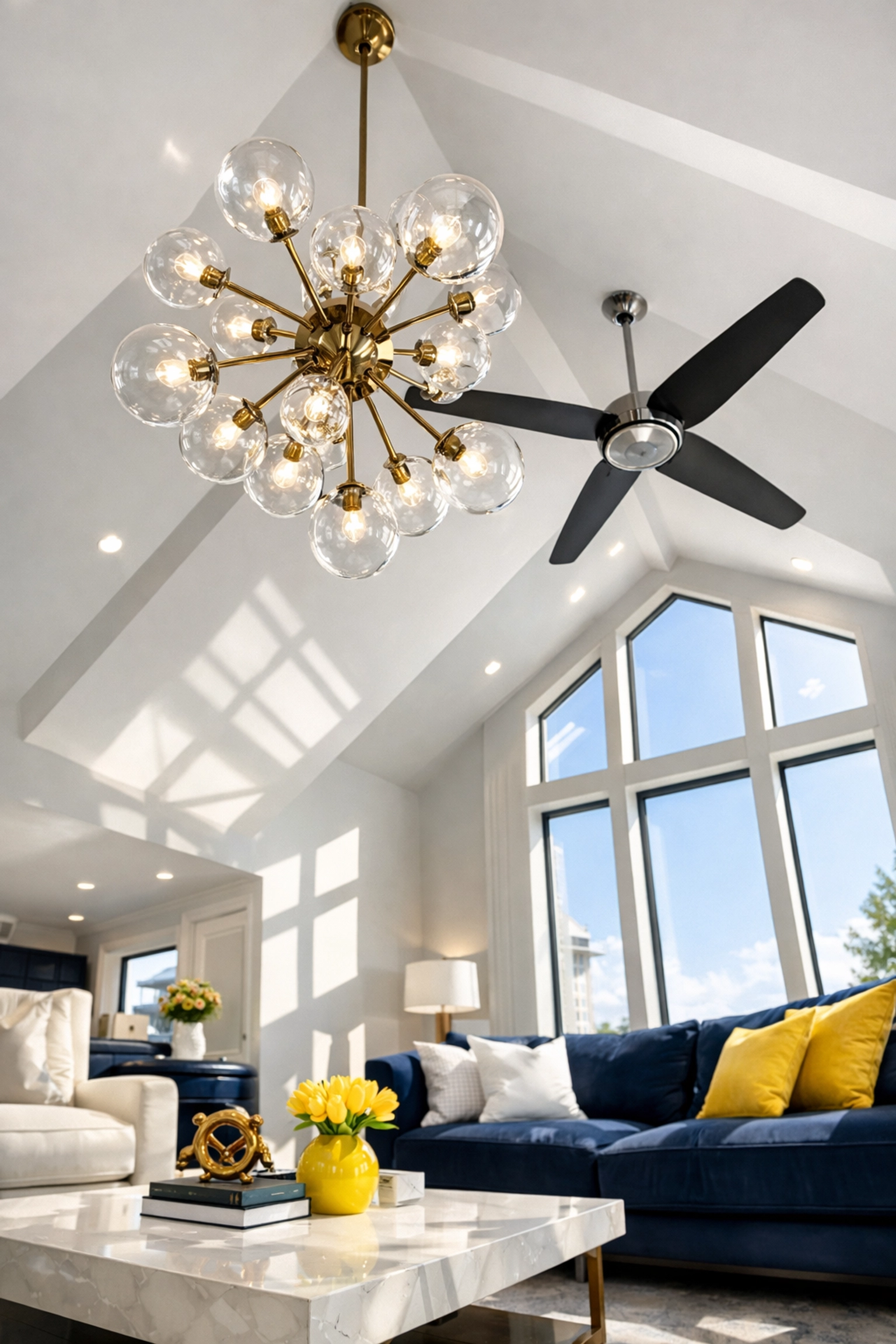 Dust-free high ceilings and light fixtures in a Worcester home after a professional deep cleaning MA.