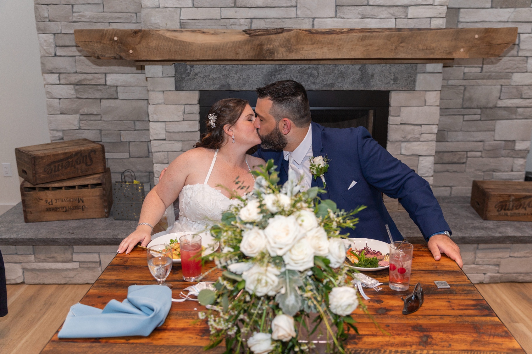 Outdoor wedding ceremony wide shot on the lawn at Olde Homestead