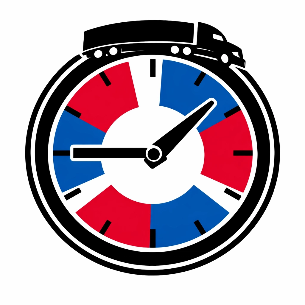 Clock graphic with a truck icon representing EU Drivers’ Hours and tachograph regulations.