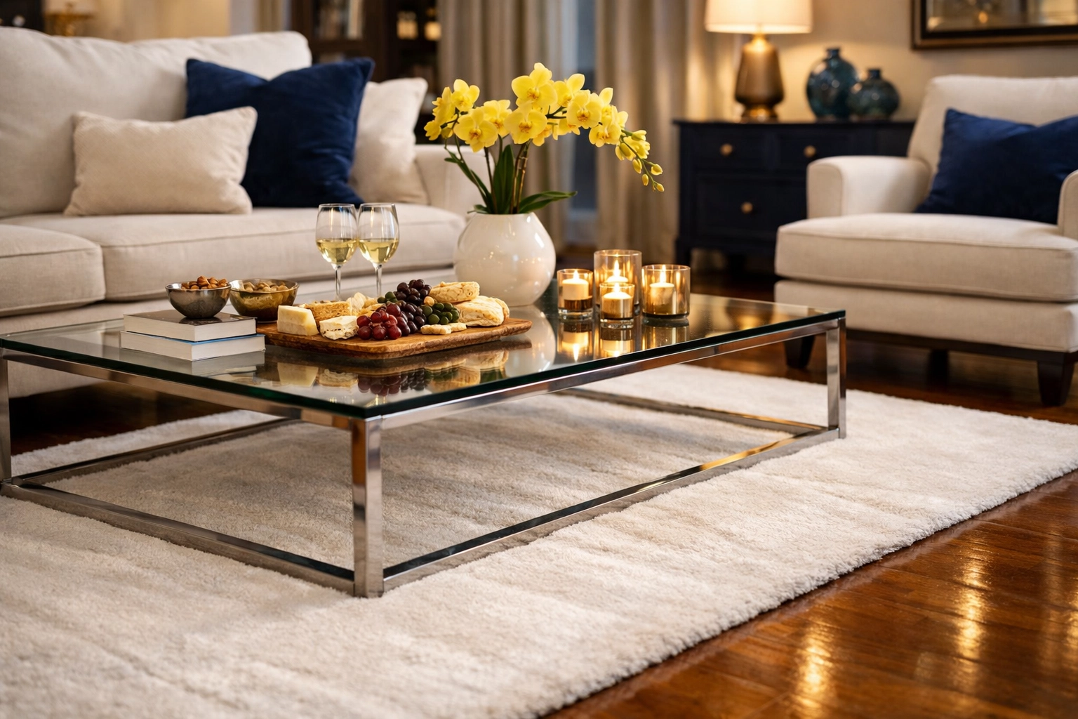 Clean Newton living room with vacuumed rugs and hardwood floors from bi weekly house cleaning.