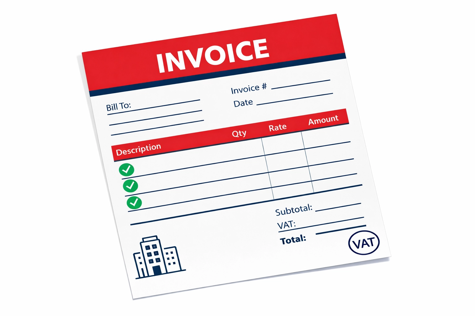 Professional VAT invoice template showing required fields and business information