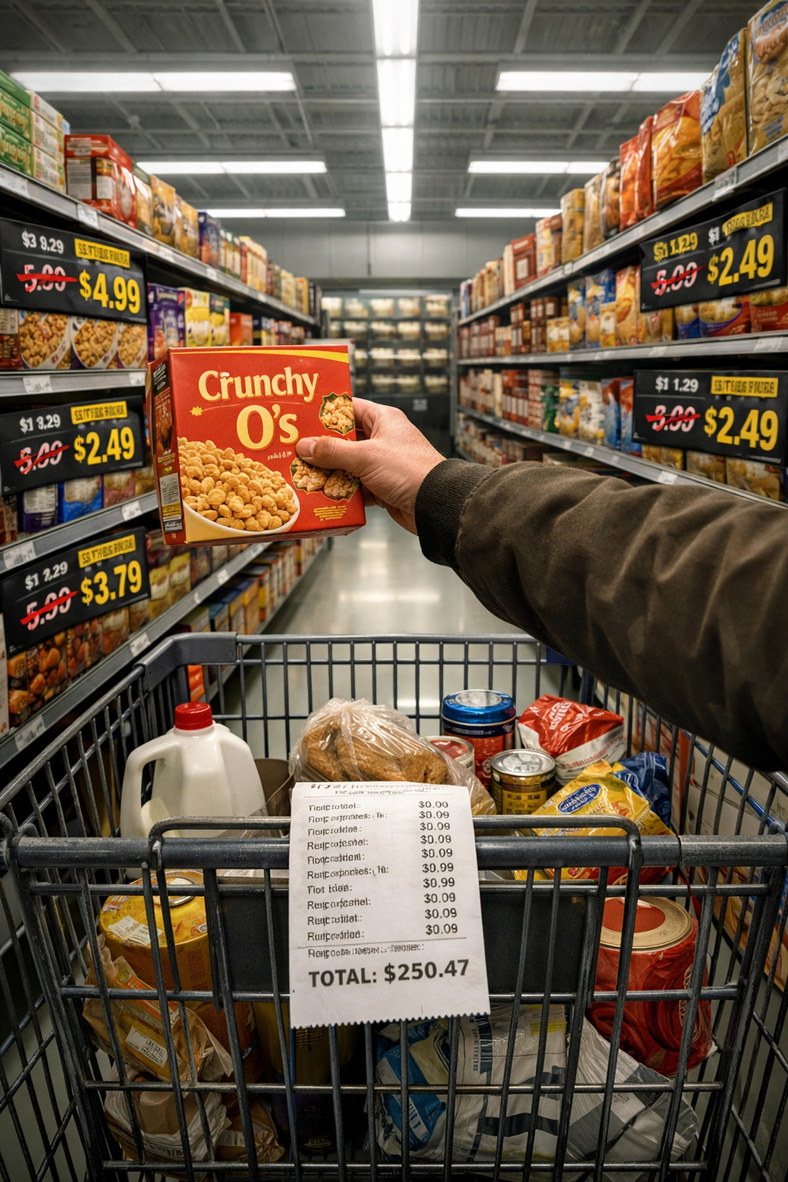 Grocery store prices comparison showing 40-60% inflation increases from 2021 to 2026