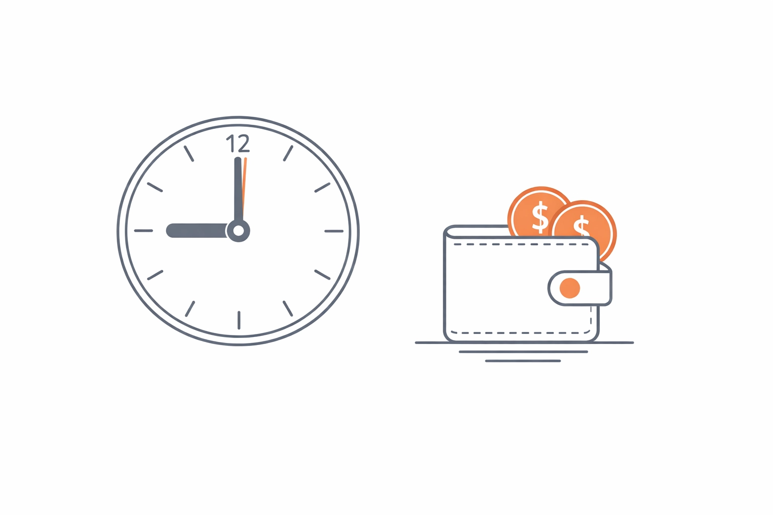 Clock and wallet illustration representing transparent hourly rates for Vancouver home repairs.