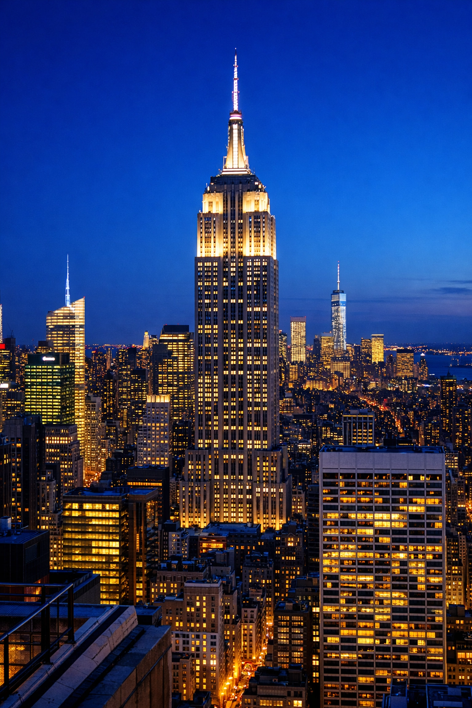 The Empire State Building illuminated at night, a premier travel photography spot in New York City.