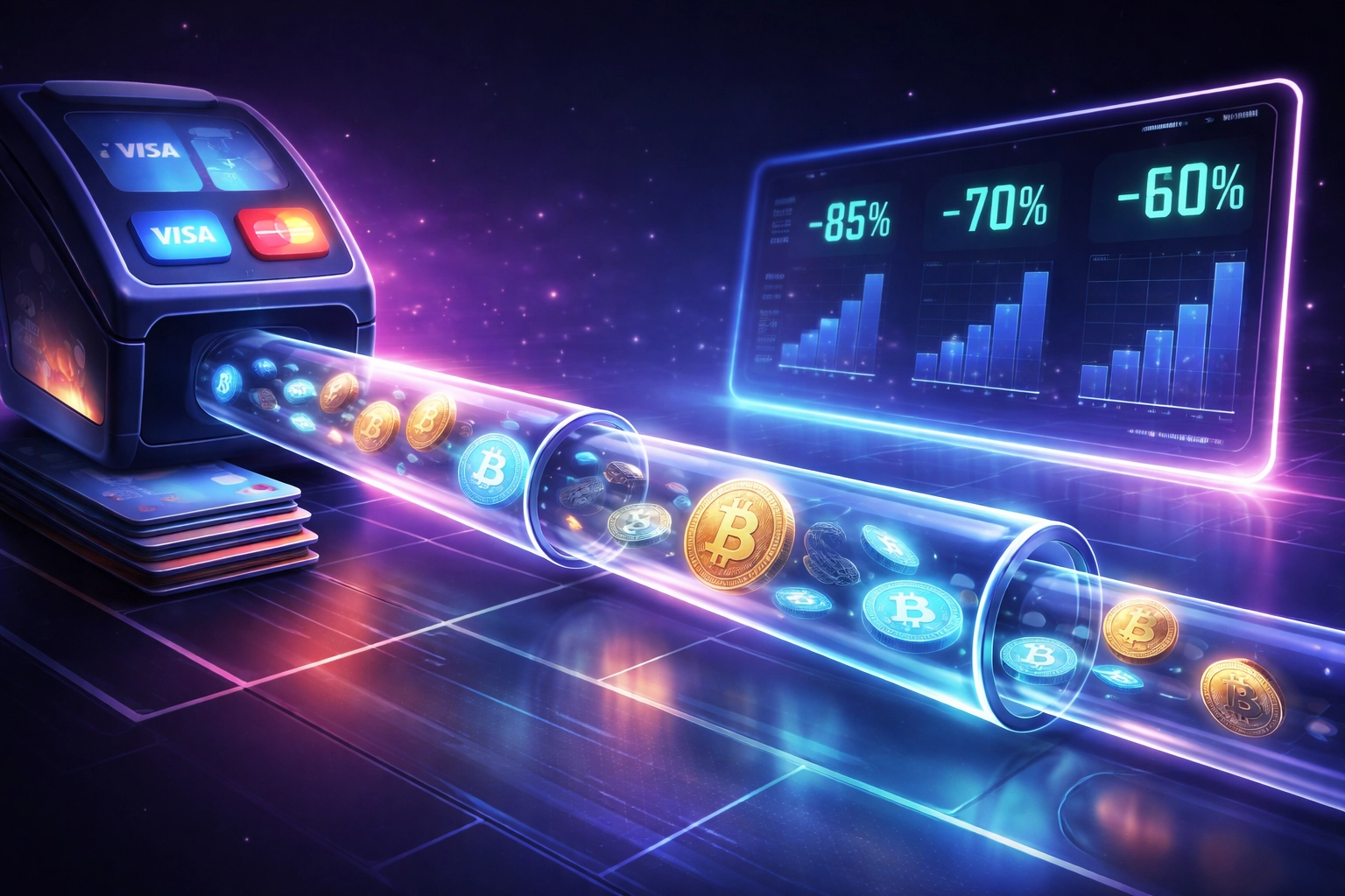 Visualizing fee savings with cryptocurrency payments compared to credit cards in digital retail environments