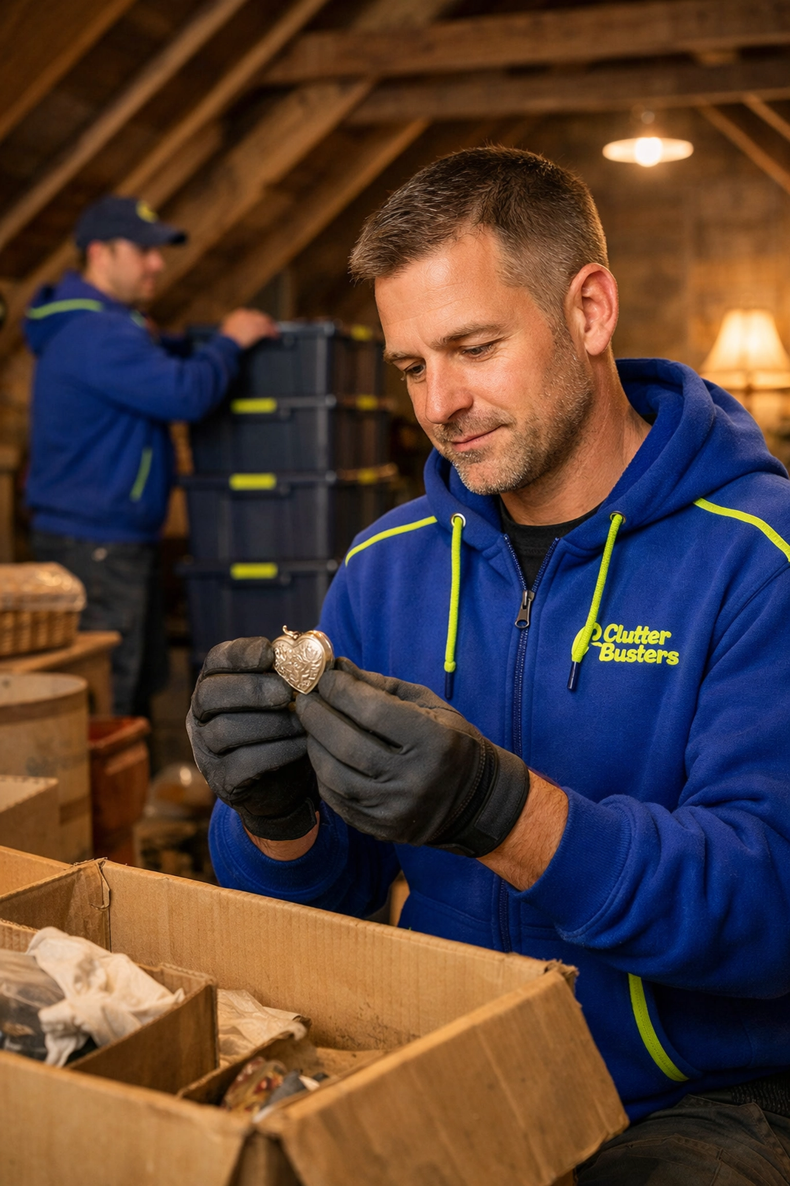 Junk GTA professional carefully sorting items during an estate junk removal project in Barrie.