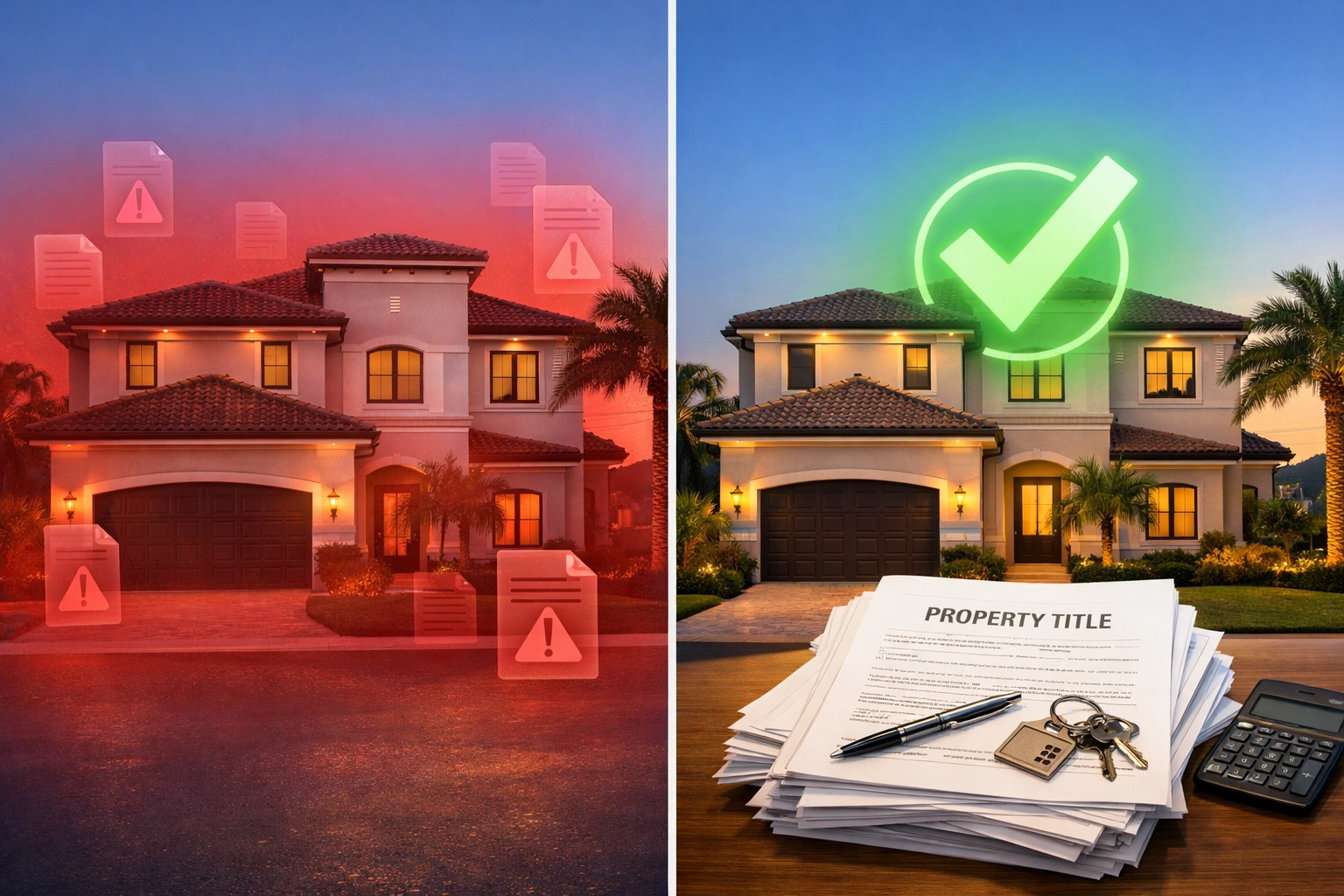 Comparison of clear title versus problematic title on Florida homes