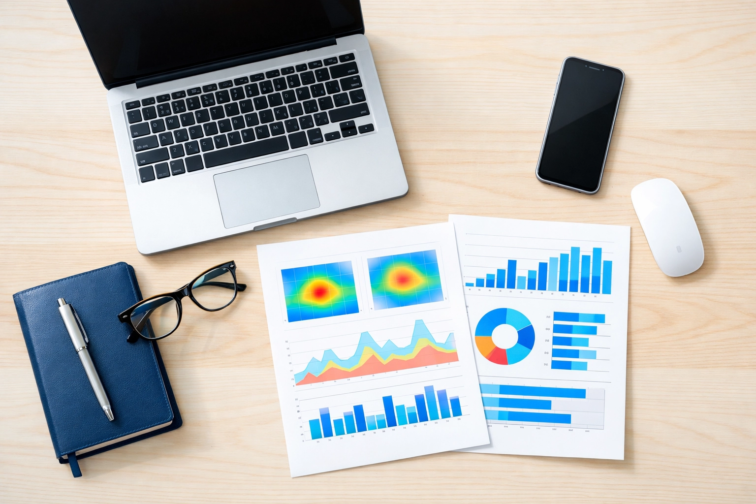 Data analytics reports on a media buyer desk showing Super Bowl NIL campaign performance.