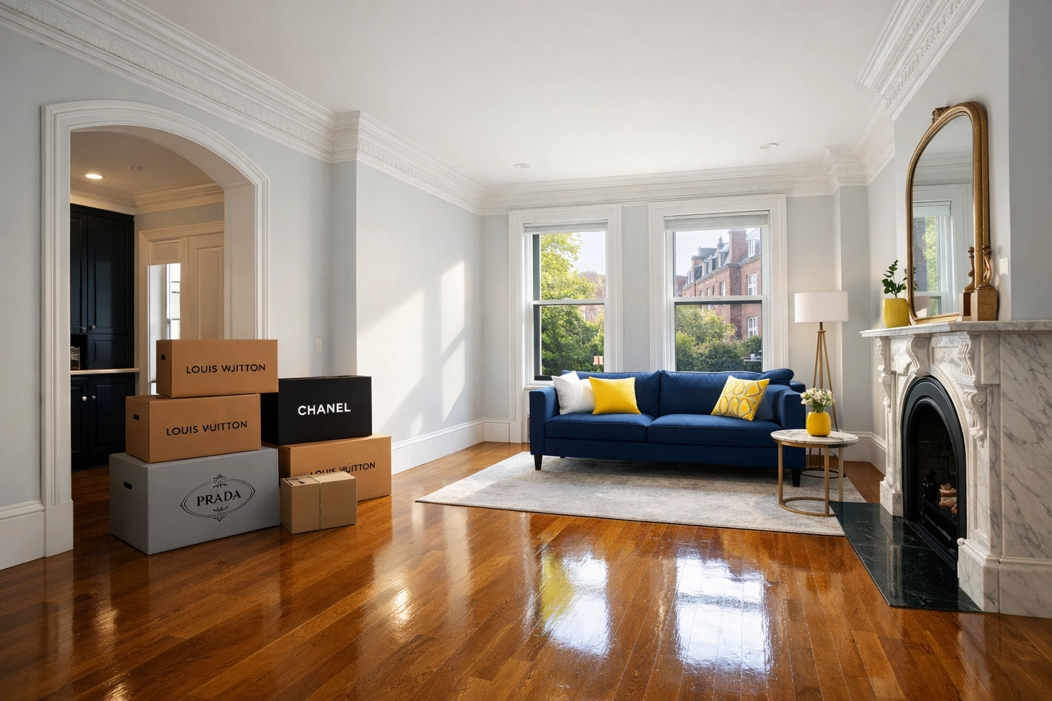 Pristine Boston brownstone interior with polished floors ready for a seamless September 1st apartment turnover.