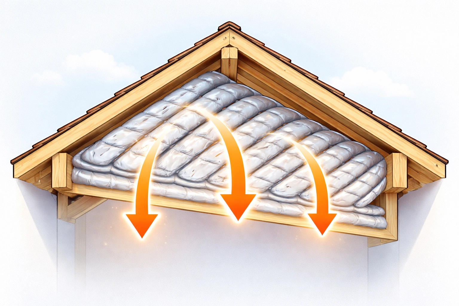 Cross-section illustration showing multifoil insulation installed under roof rafters to maximize loft space and warmth.