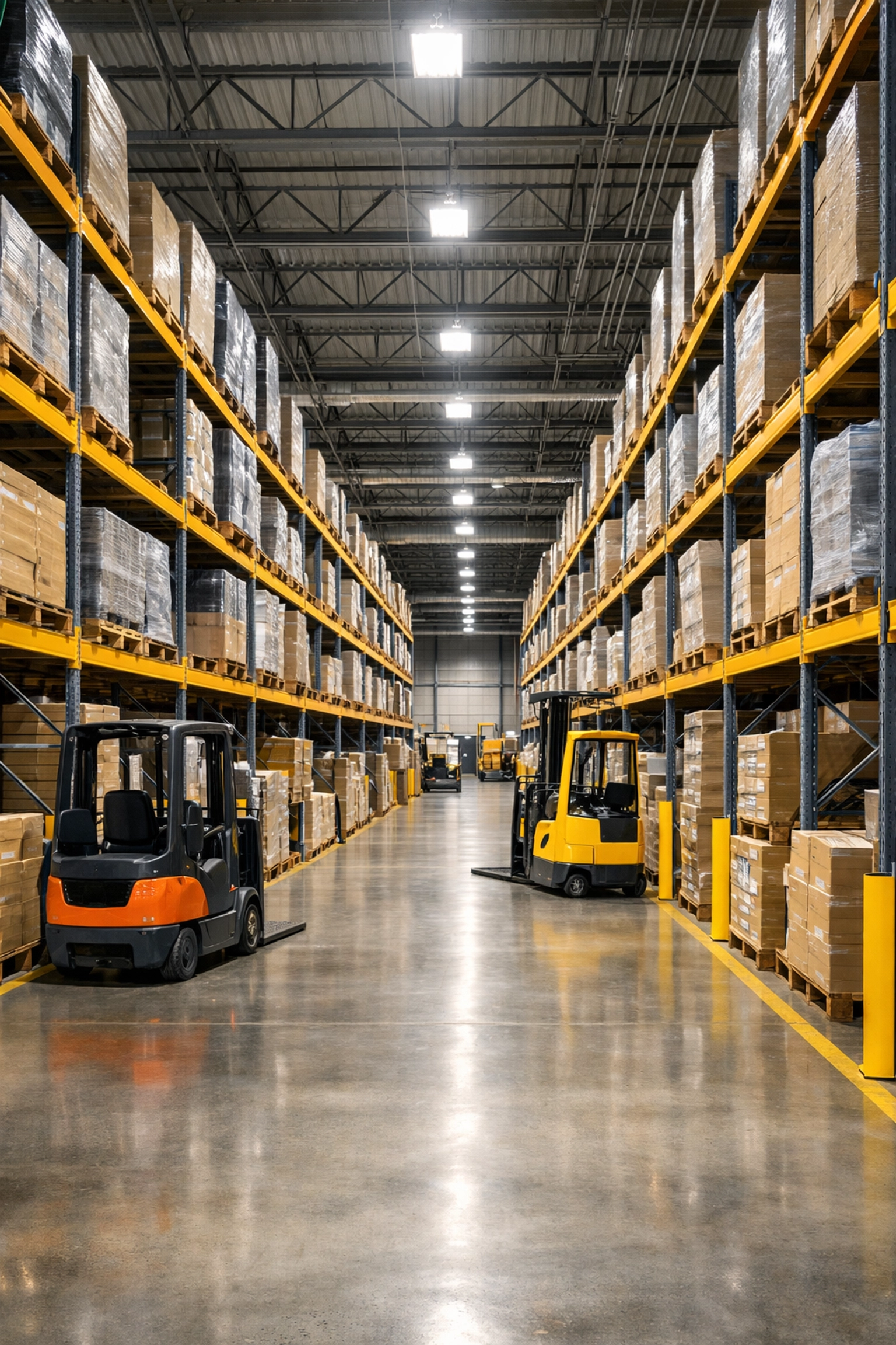 Warehouse inventory shelving showing supply chain management and operations