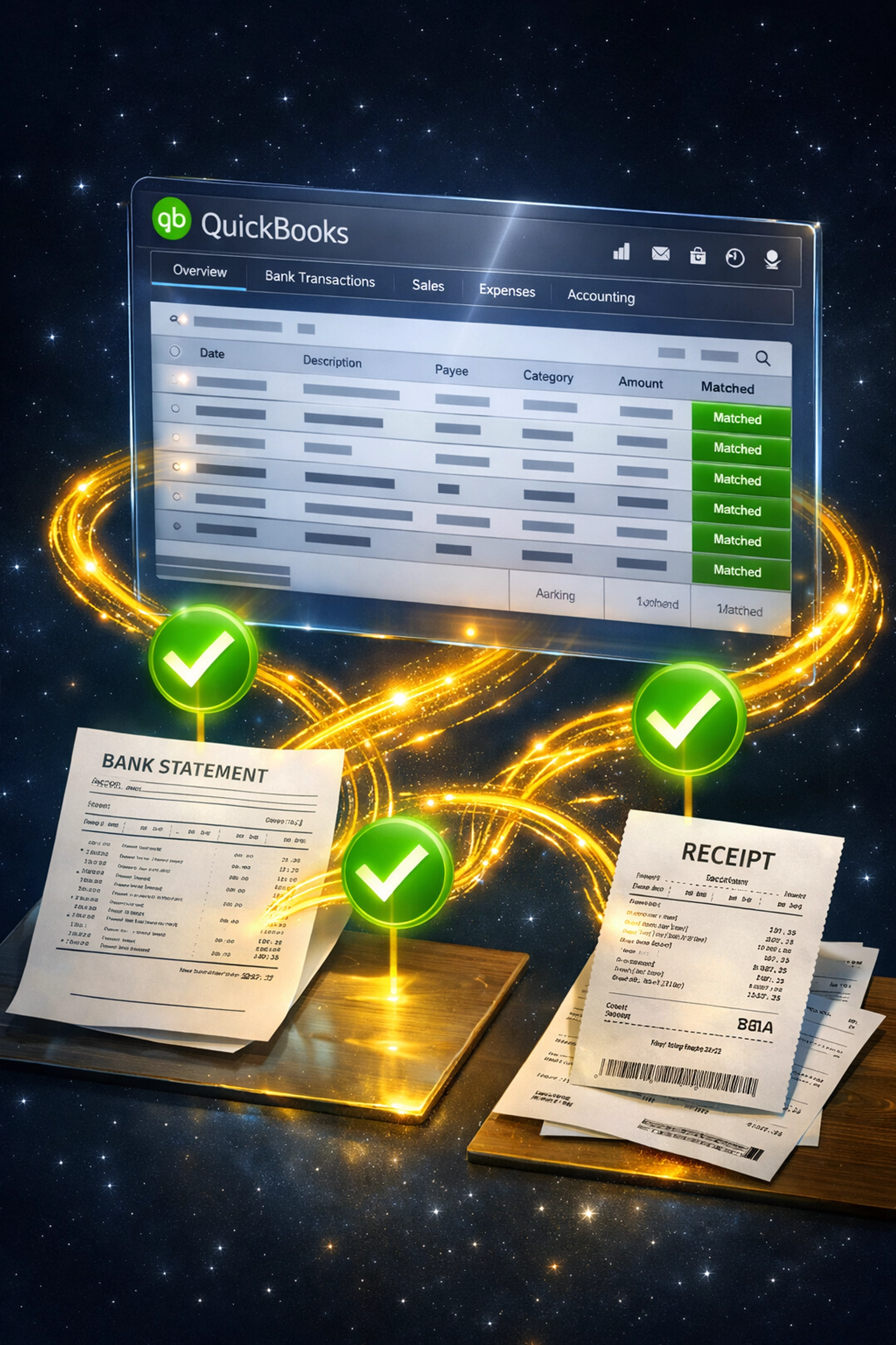 QuickBooks Online reconciliation matching bank statements and receipts accurately