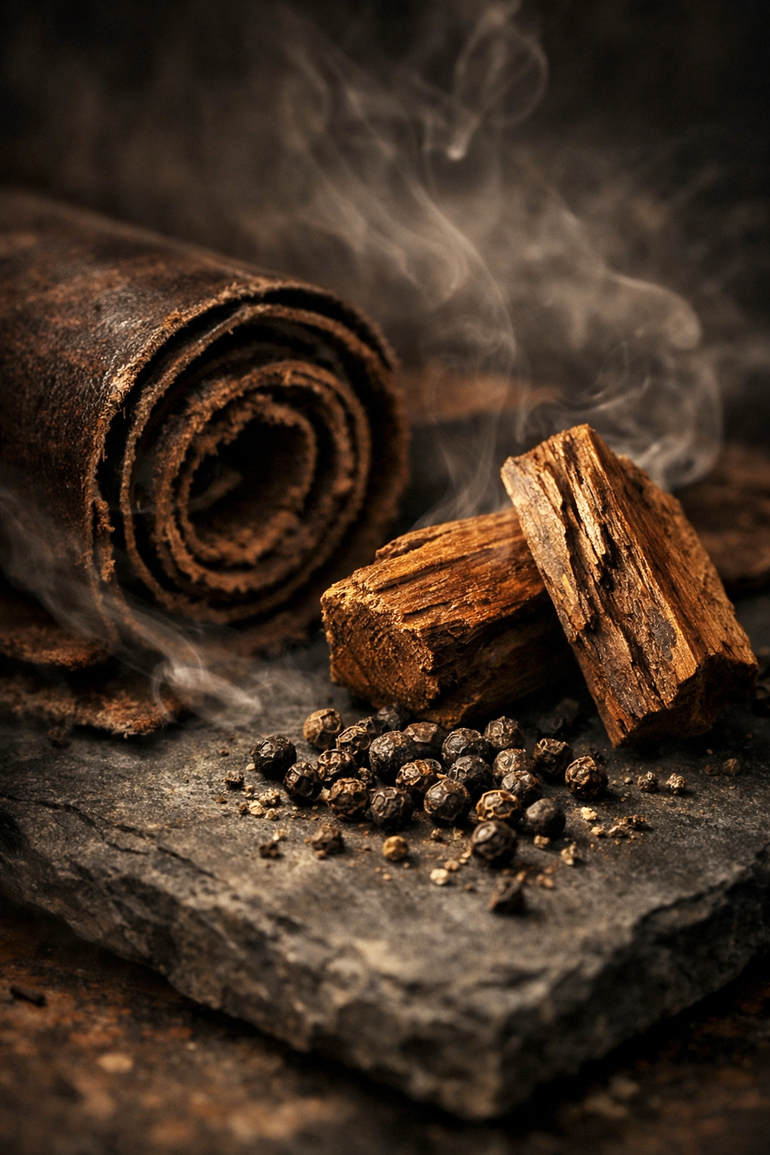 Rugged masculine scent notes of leather and sandalwood highlighting complex fragrance profiles.