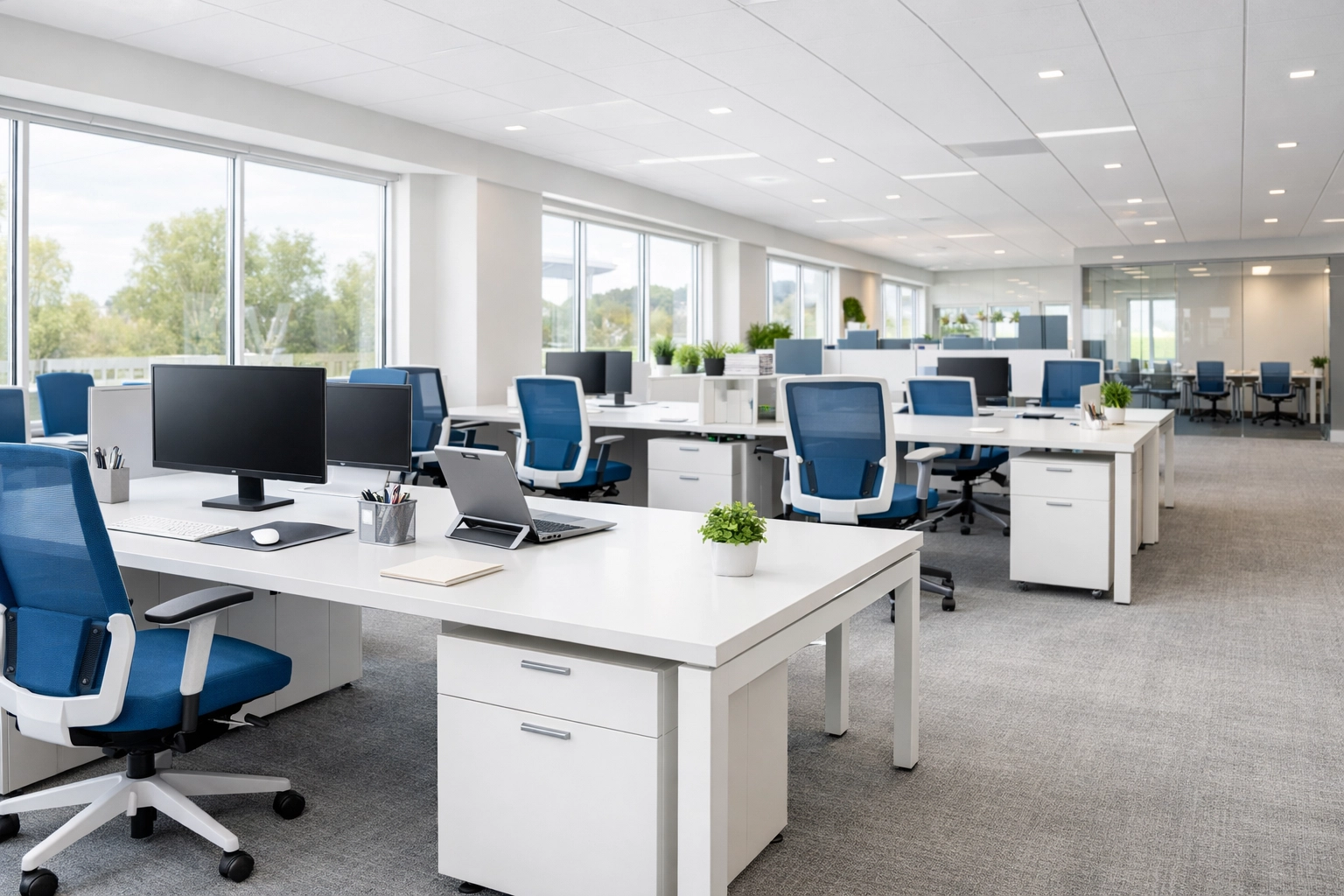 Spotless Saugus, MA office space with organized desks and clean air, maintained by professional cleaners.