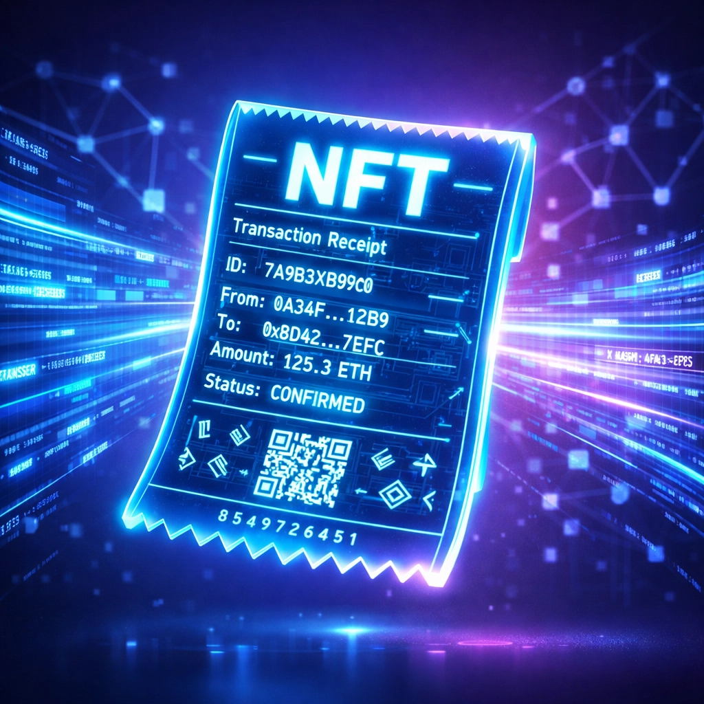 NFT receipt token with blockchain transaction data for Web3 payment verification