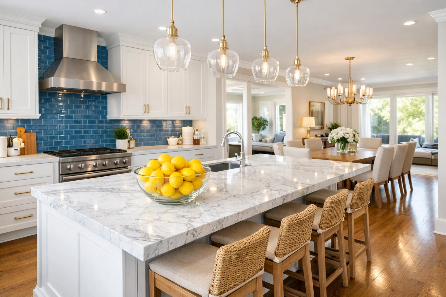 Bright and healthy home environment featuring a sparkling clean kitchen and clear air.