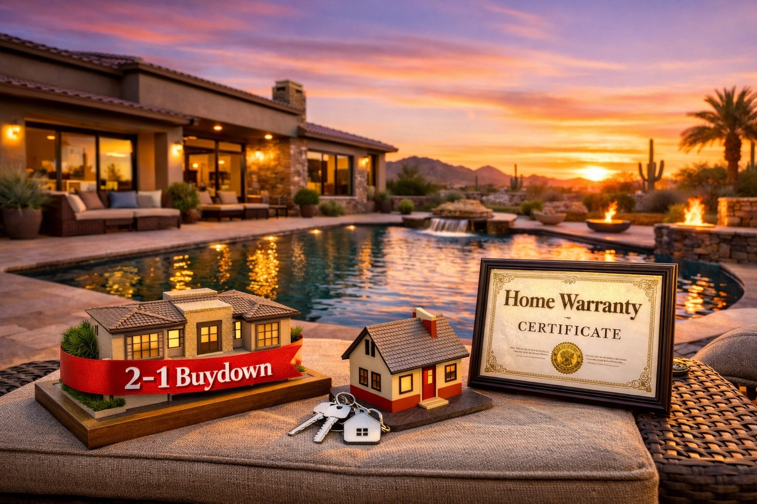 Phoenix home with pool showcasing buyer incentives including 2-1 rate buydown and closing cost credits Phoenix home with pool showcasing buyer incentives including 2-1 rate buydown and closing cost credits