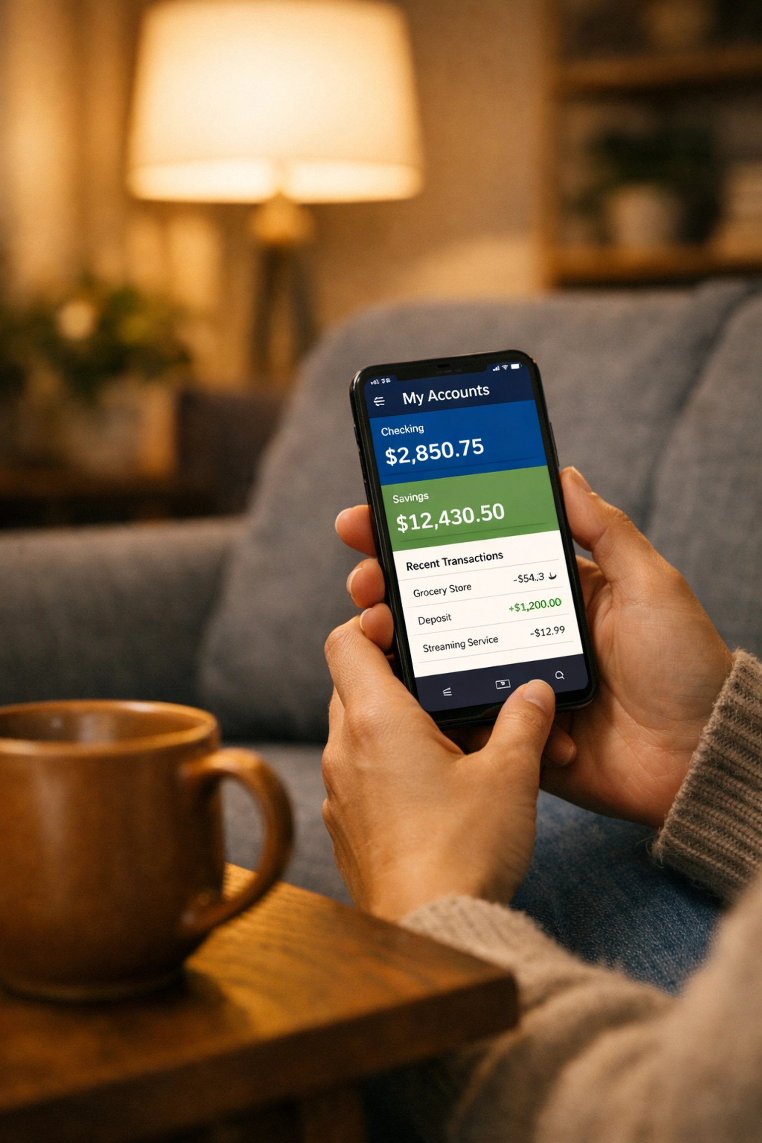 Person applying for payday loans online in Canada using a smartphone in a living room.