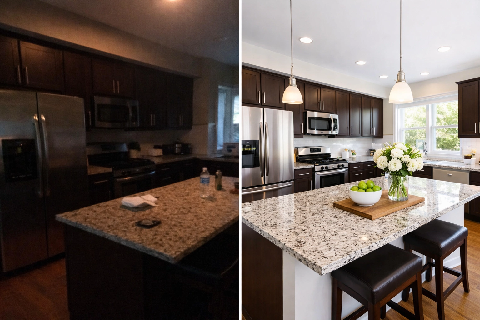 Before and after comparison of amateur versus professional real estate photography Before and after comparison of amateur versus professional real estate photography