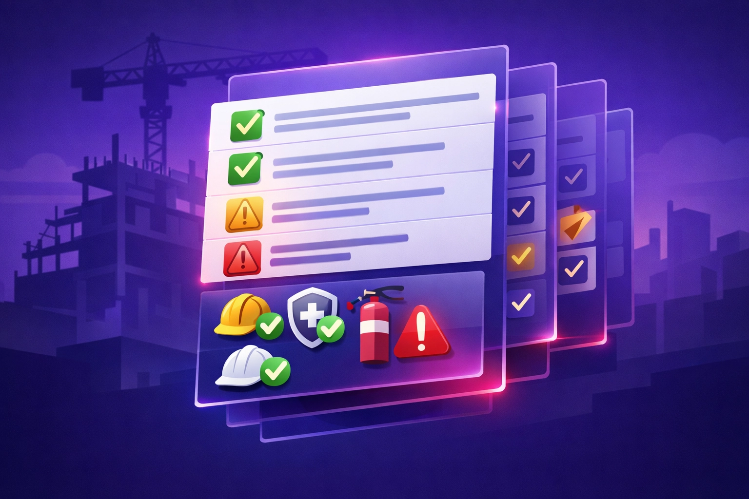Digital HSE compliance checklist interface showing AI-guided hazard identification and control measures