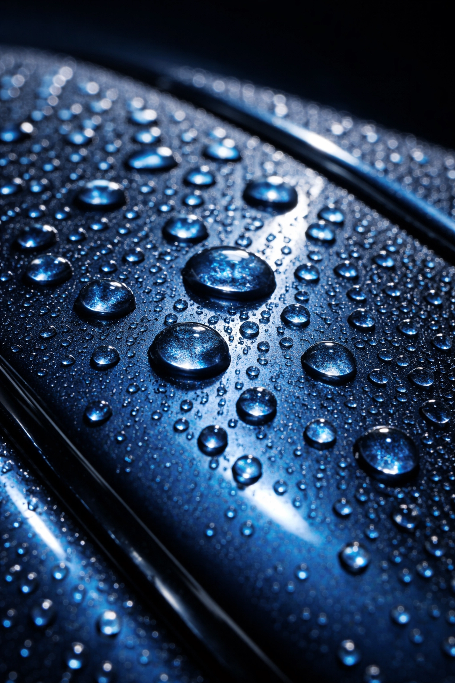 Close-up of water droplets beading on ceramic-coated car paint, illustrating body protection benefits
