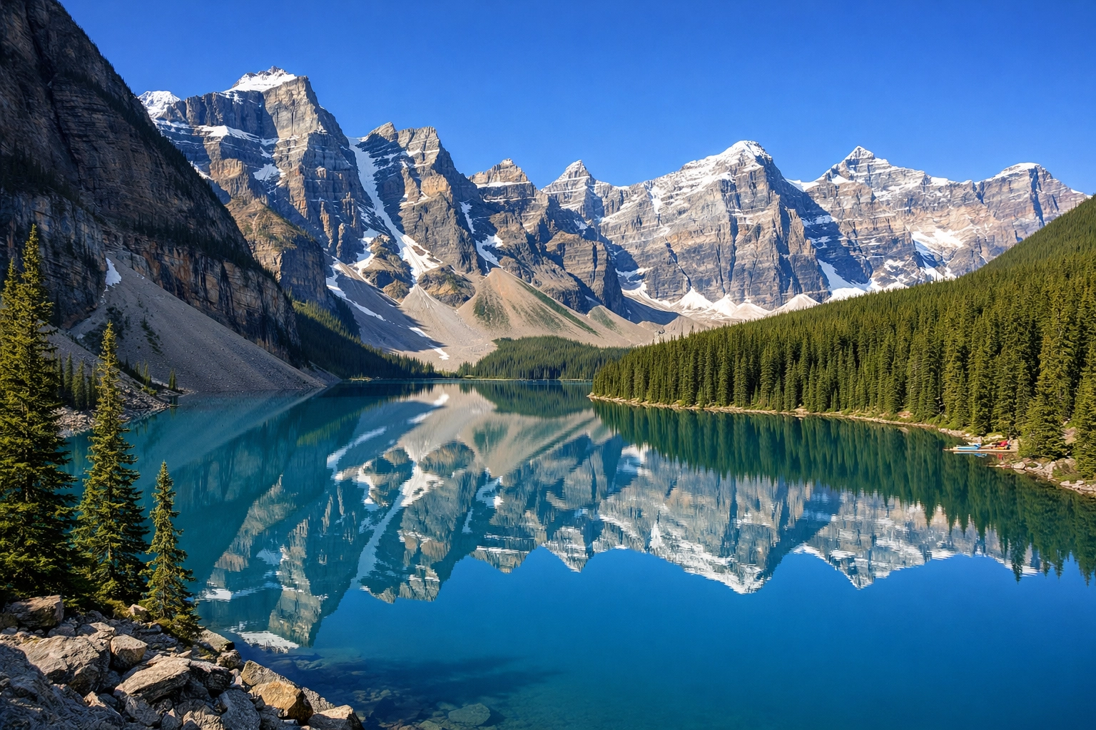 Turquoise Moraine Lake in Banff with mountain reflections, a top instagrammable place for 2026.