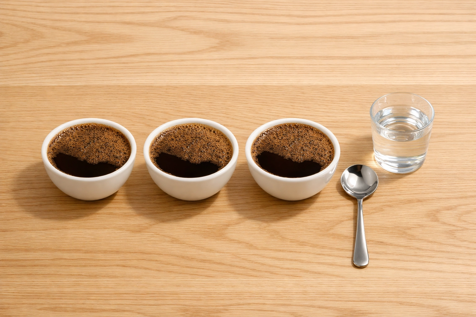 A professional coffee cupping and tasting session to evaluate wholesale specialty coffee samples.