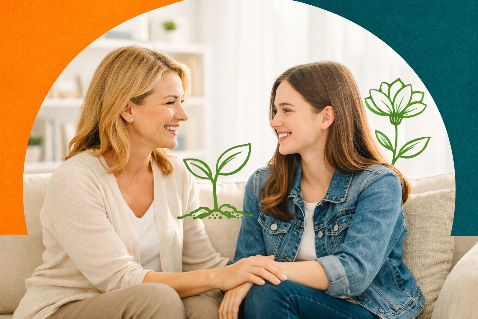 Mother and teen daughter discussing growth and physical changes with Christian puberty education.