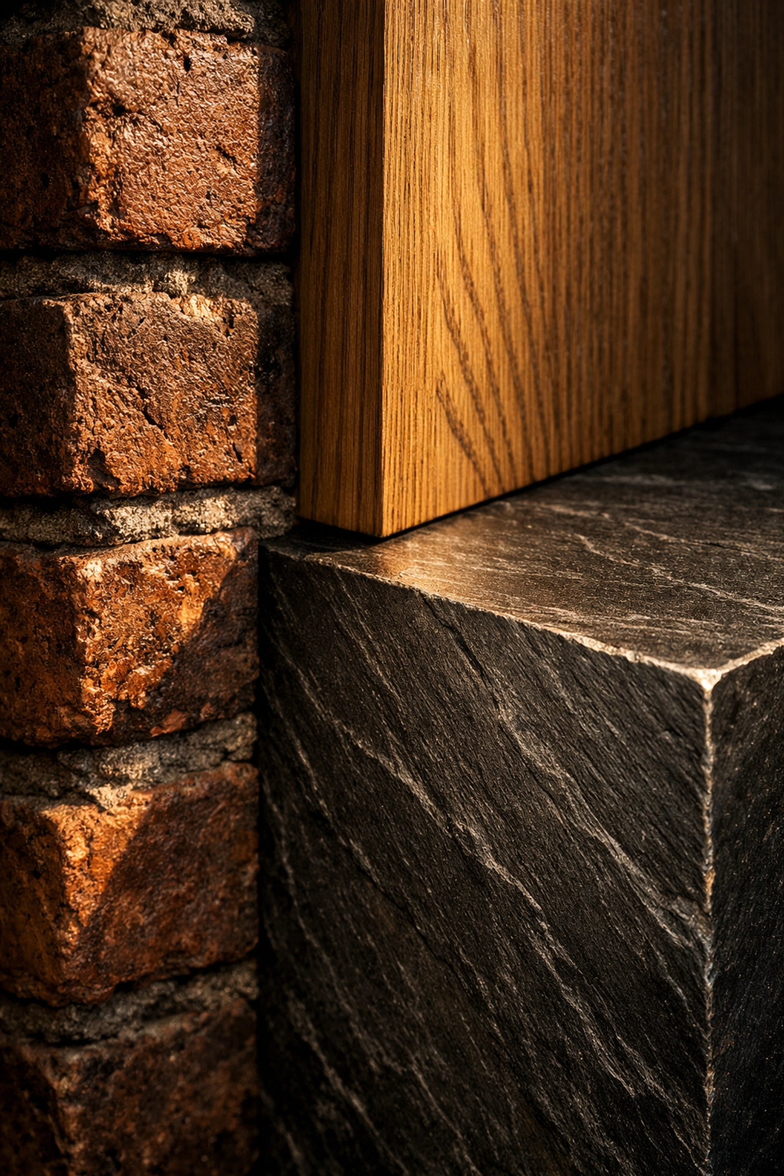 Close-up of premium bricks and timber showcasing quality materials for house extensions in West Sussex.