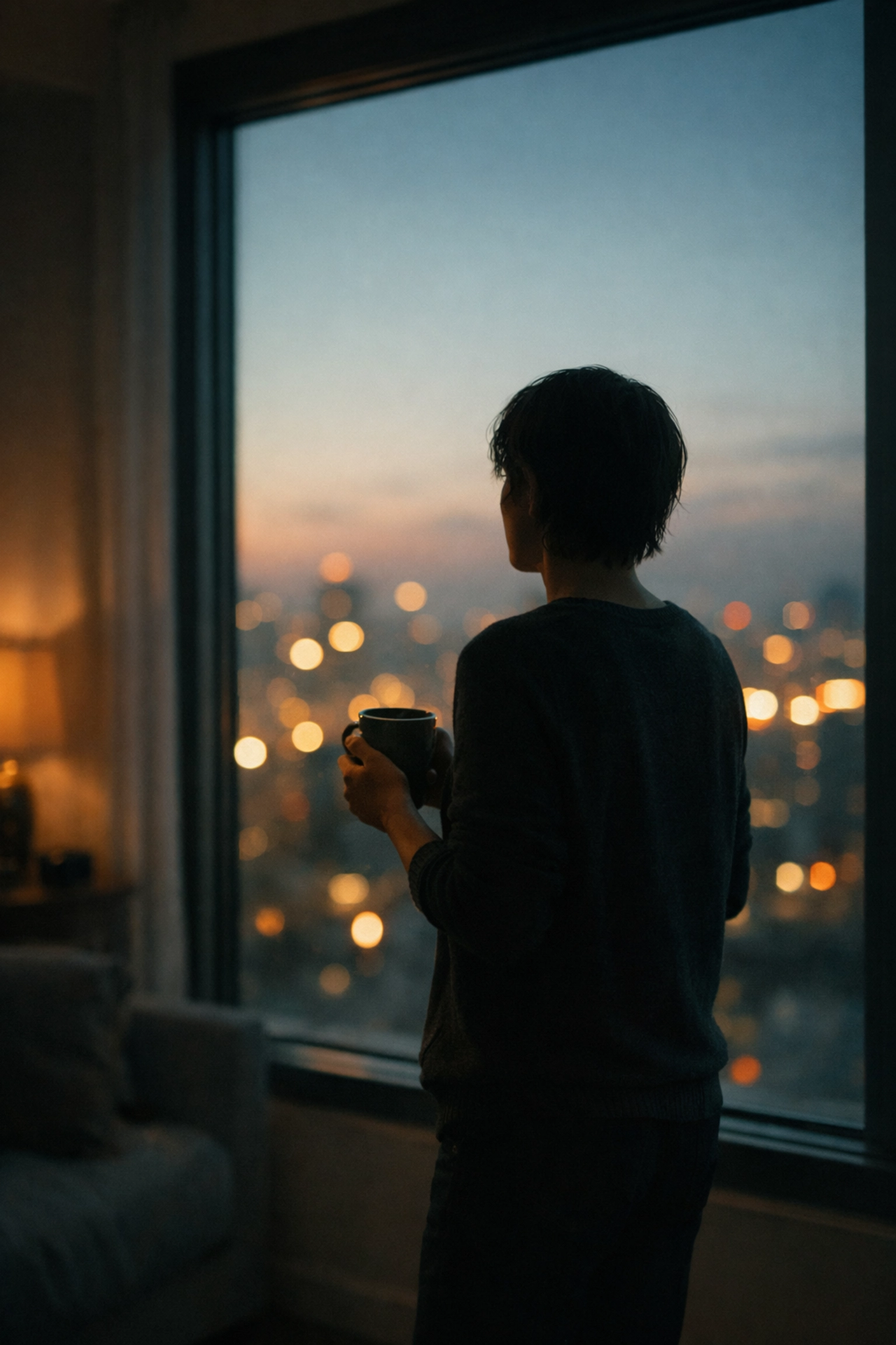 Ablaknál merengő férfi, aki az érzelmi elakadások és a szexuális tanácsadás lehetőségein gondolkodik.