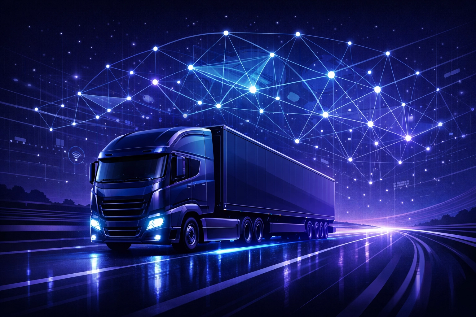 Modern HGV truck with digital telematics and safety data representing insurance risk management.