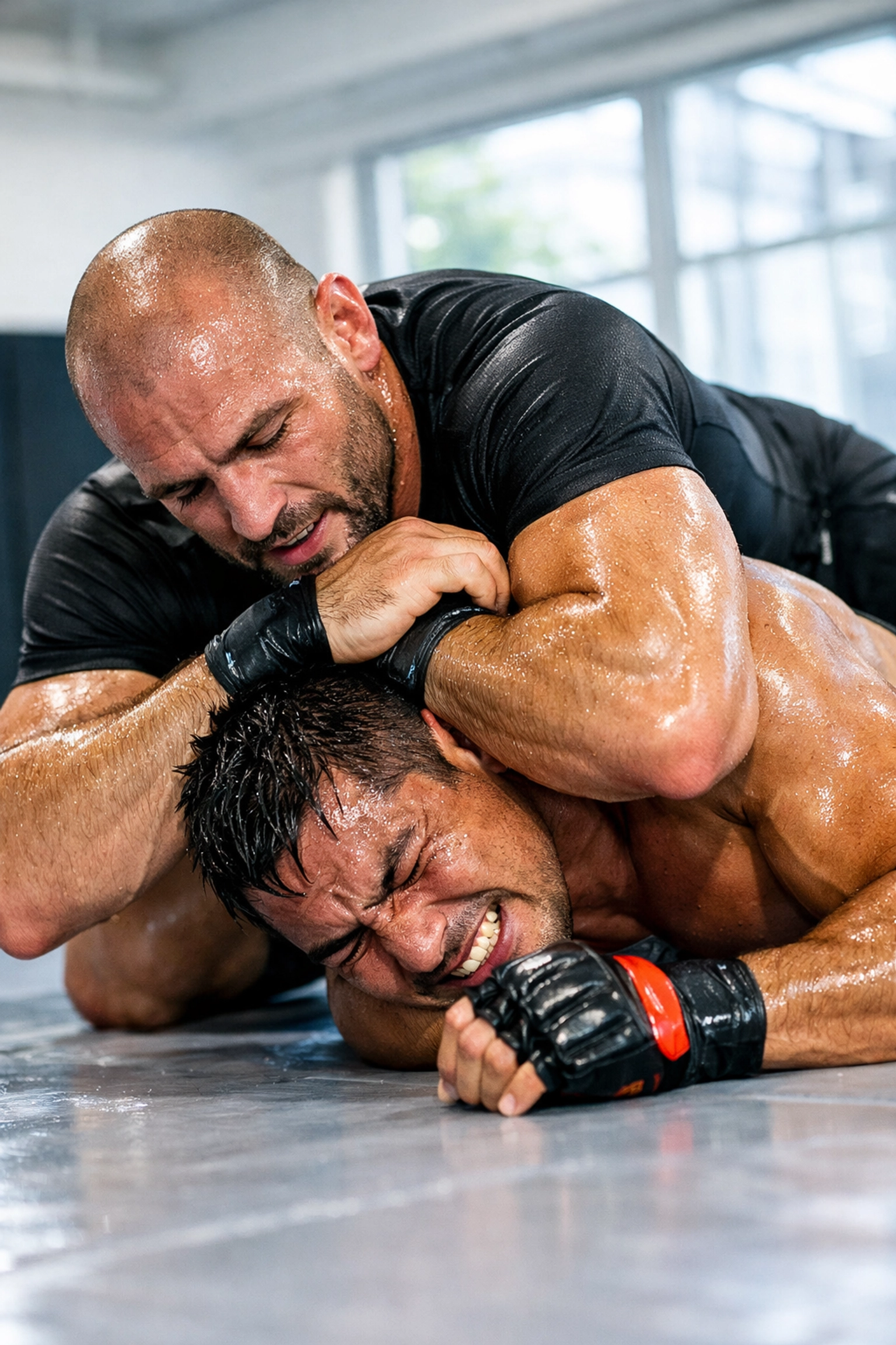 MMA athletes grappling in a high-intensity session, highlighting the need for skin protection and MMA body wash.