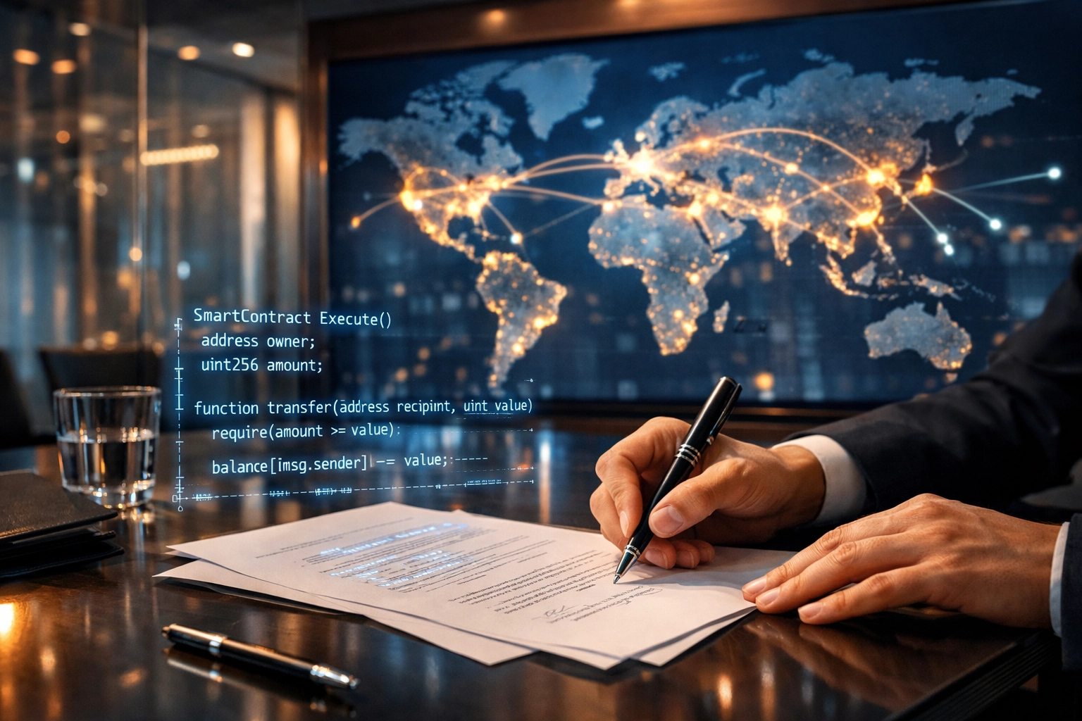 Global financial network map showing cross-border blockchain transaction connections