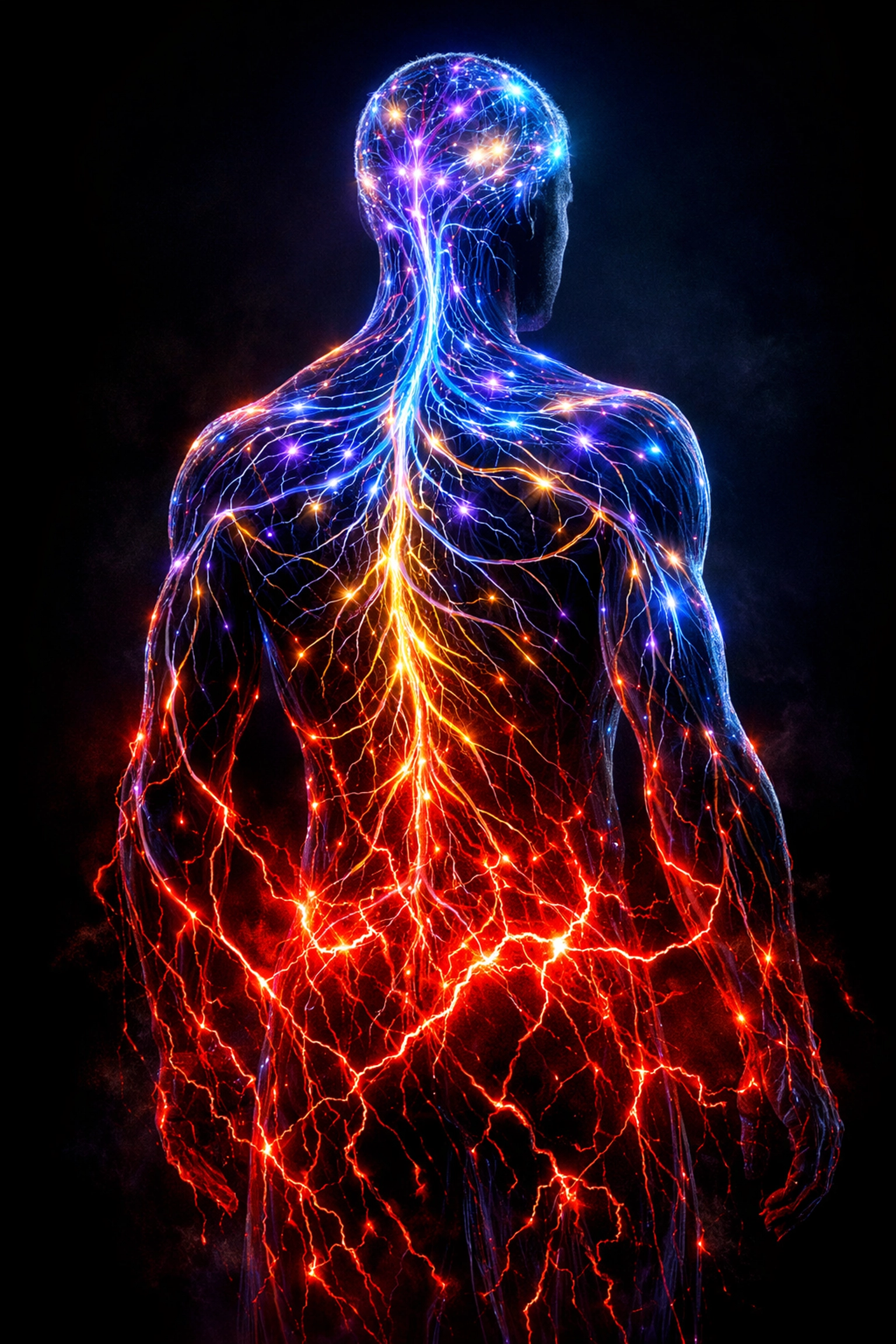Human nervous system illustration showing regulation shifting from stress to a high-performance flow state.