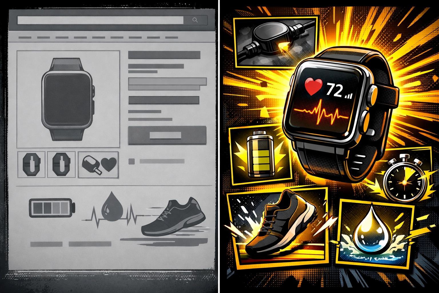 A before and after comparison of Amazon listing optimization showing a high-conversion product page transformation.