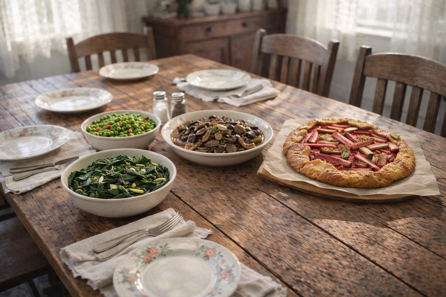 A soulful Southern feast on a wooden table featuring fried chicken, collard greens, and cornbread for catering.