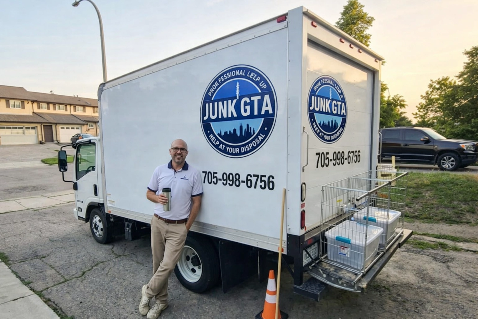 Junk GTA team member beside truck residential neighborhood