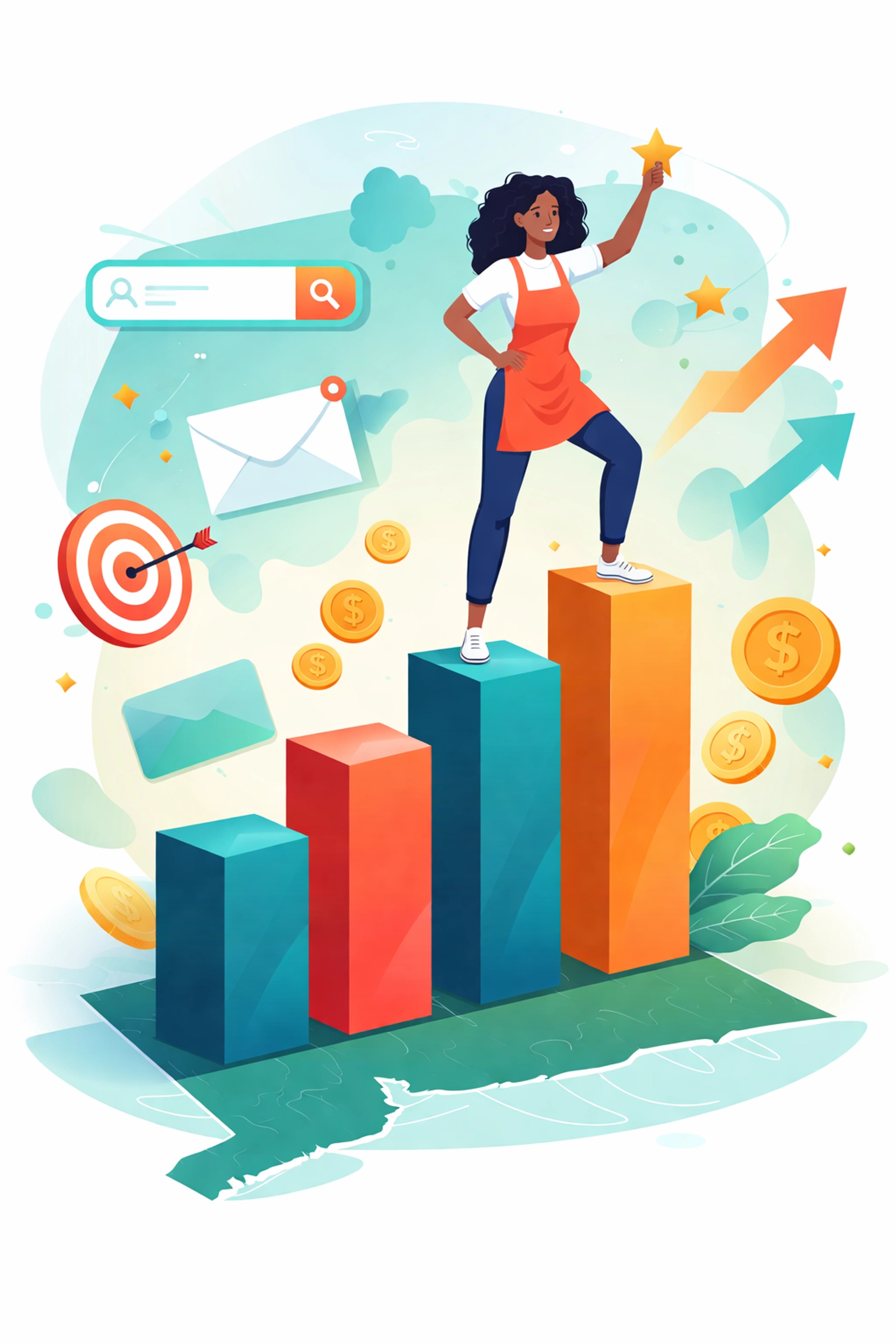 Connecticut small business owner celebrating digital marketing success with rising metrics