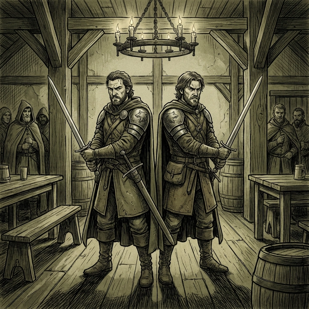 Two rival male witchers meet at a medieval inn in MM fantasy romance