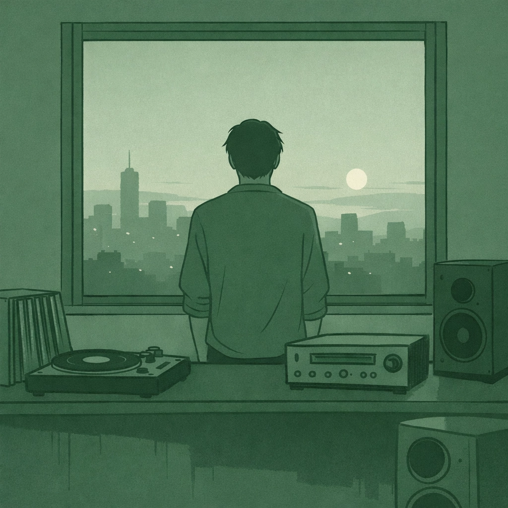 Solitary figure representing Wendy Carlos during her private transition as transgender pioneer