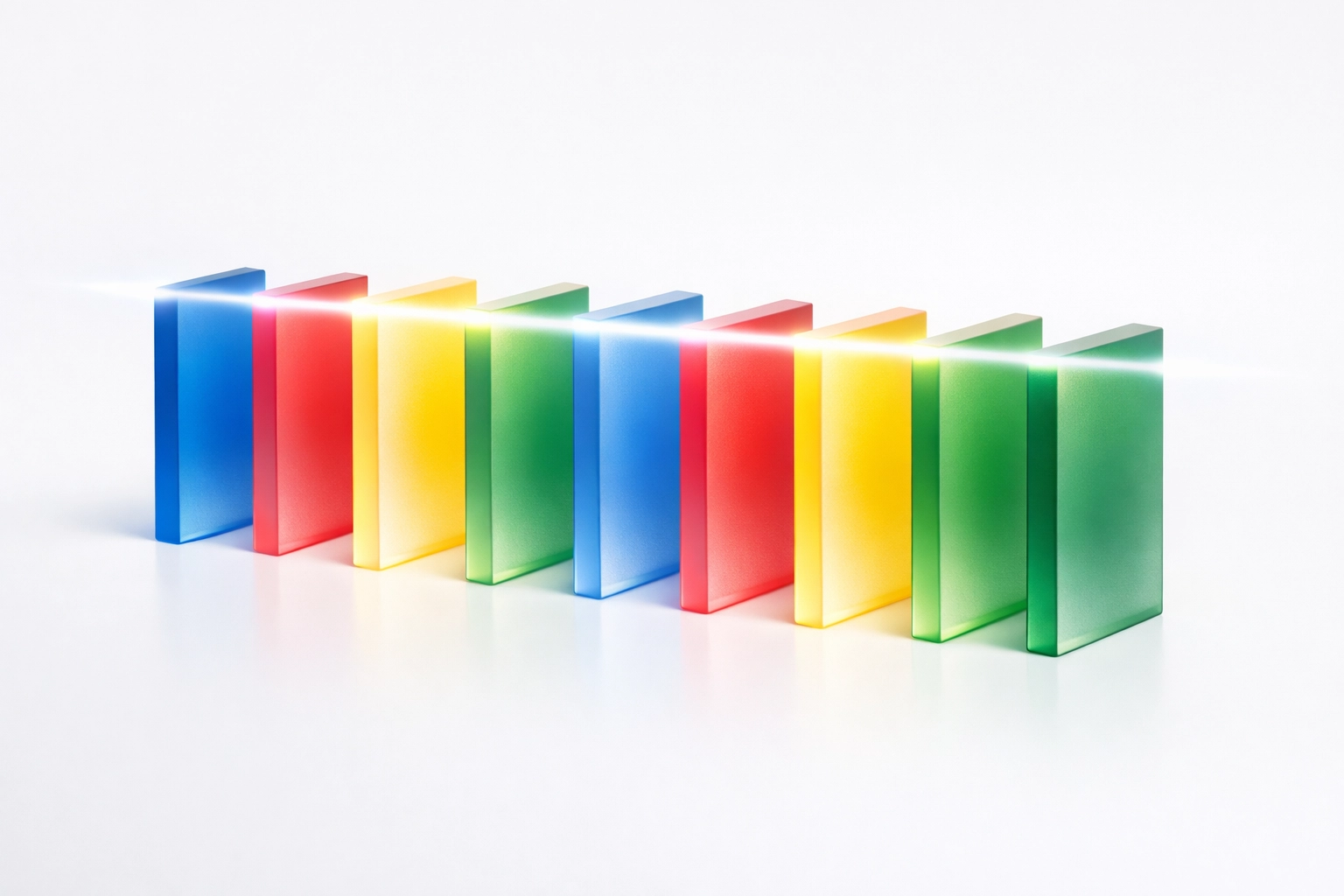 Organized glass slabs showing efficient information flow and streamlined productivity with text snippets.