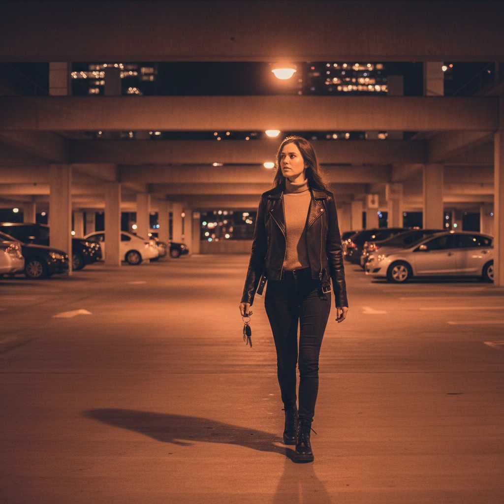 A picture of an aware woman walking alone in a city parking garage. Her keys are dangling from her hand.
Quick Self-Defense tips Every Urban Woman Should Know