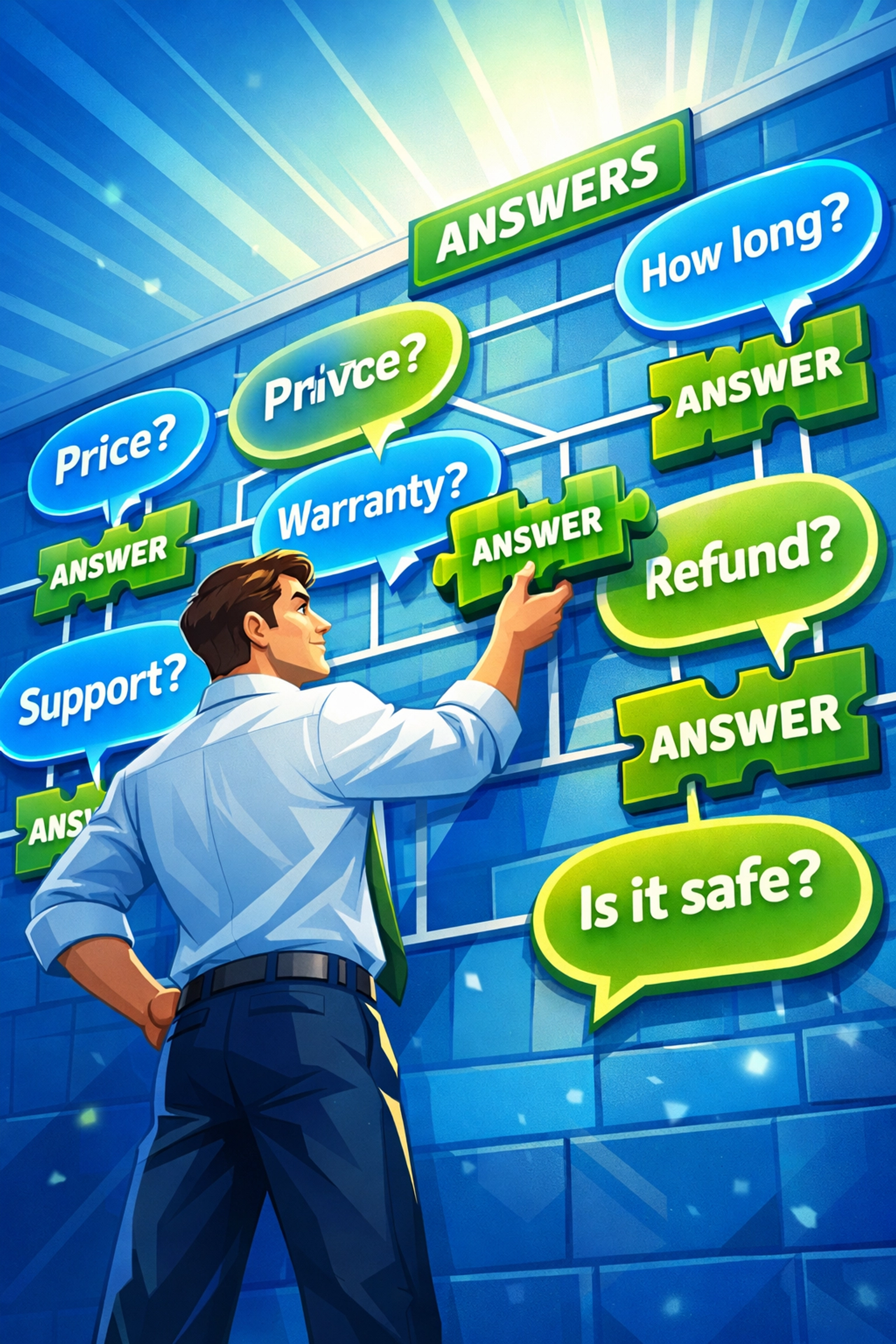 Business expert answering common customer enquiries to build trust and online visibility.