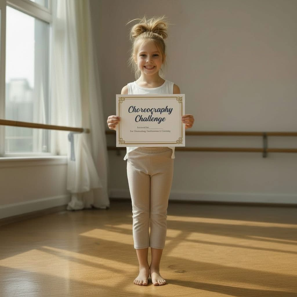 The Easter Holiday Choreography Challenge: Let's get Creative! - 37ipLYsh NP Young dancer holding a choreography certificate in the studio.