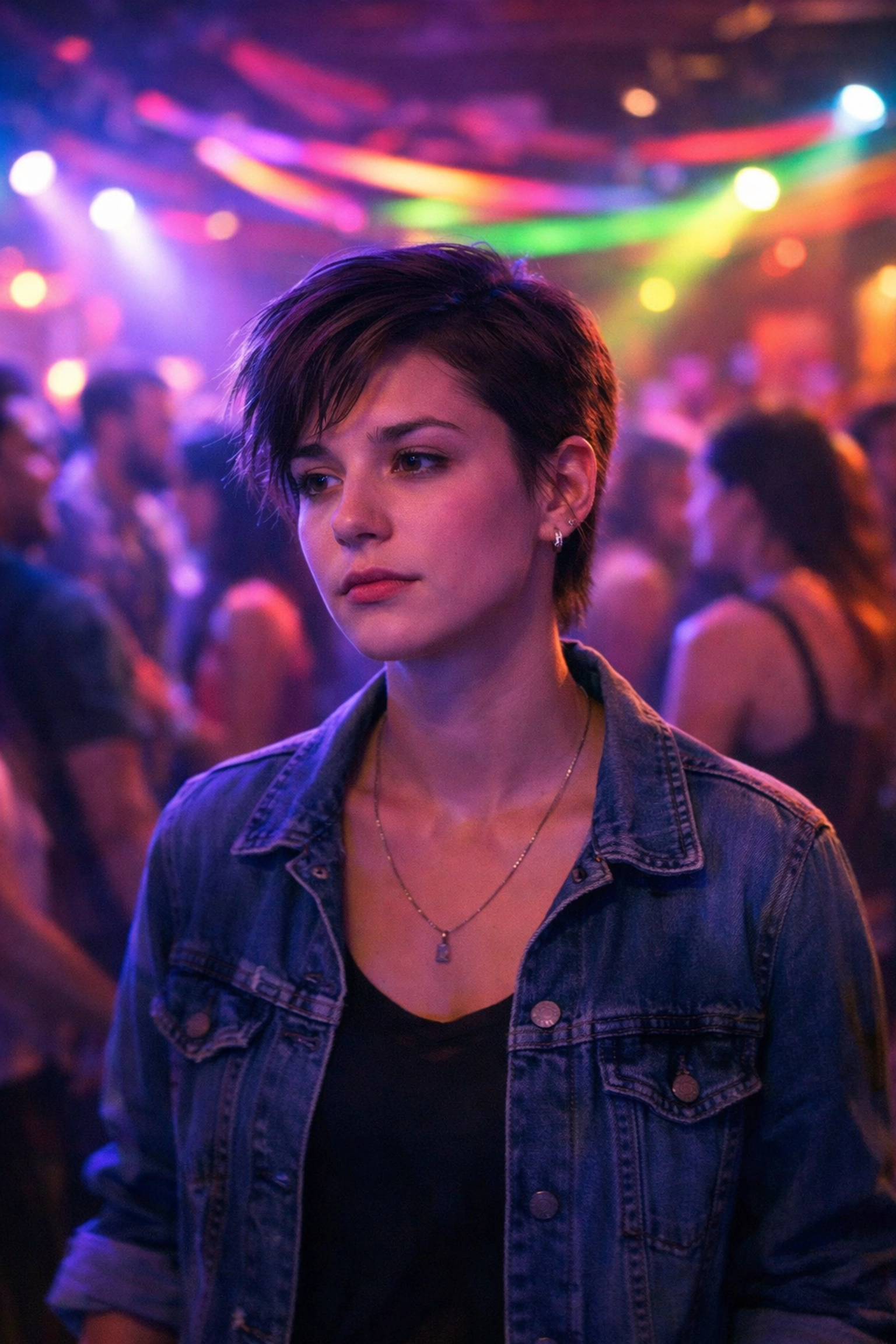 Queer woman reflecting on her asexual identity at a party, a key theme in Loveless.