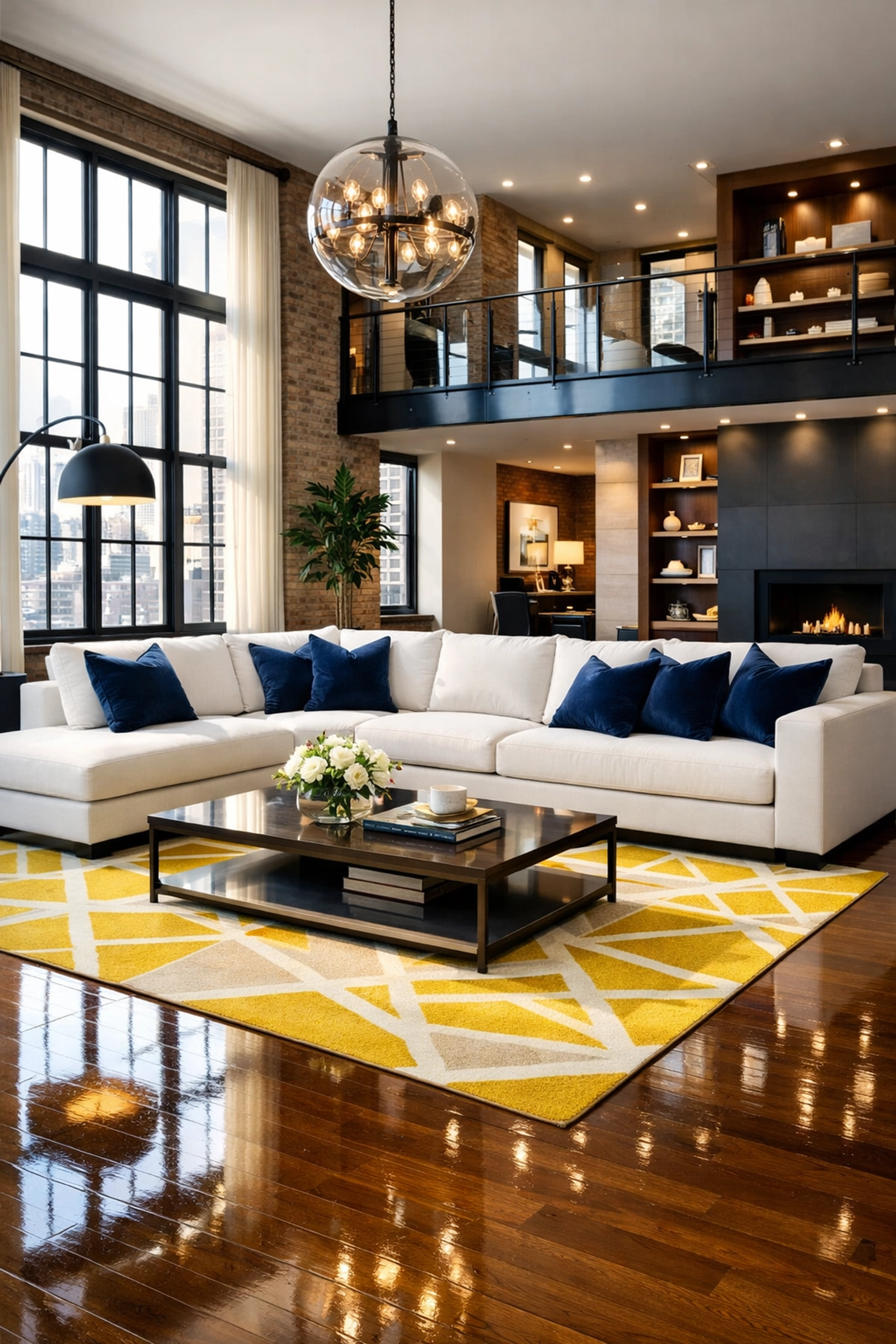 A spotless living room with gleaming floors and a white sofa after a professional deep cleaning Worcester.