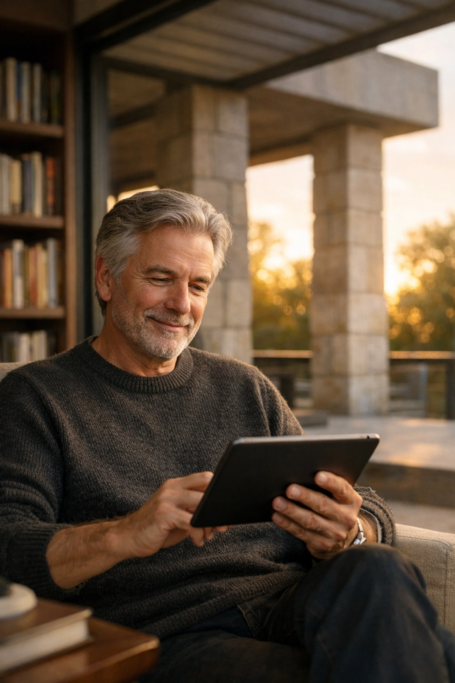 Confident man reviewing his retirement plan, symbolizing wealth architecture and protected gains from market crashes.